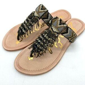 Sam Edelman Anella Beaded Fringe Flat Leather Sandals